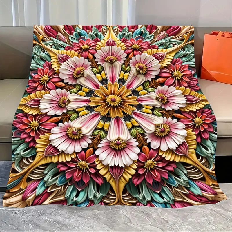 1 قطعة بطانية الفانيلا نابضة بالحياة الأزهار ماندالا رمي بطانية لديكور غرفة المعيشة المريحة