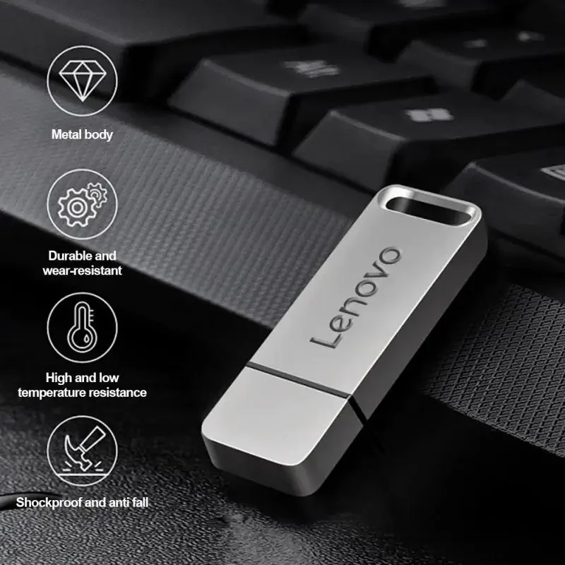 Lenovo แฟลชไดรฟ์ USB 3.2 2TB ของแท้, เพนไดรฟ์ความเร็วสูง1TB 512GB เมมโมรี่ USB กันน้ำโลหะสำหรับอุปกรณ์เก็บข้อมูลคอมพิวเตอร์