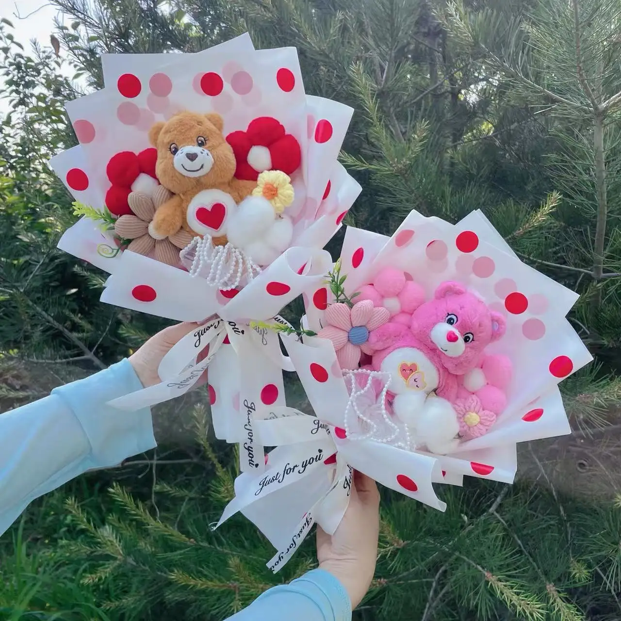 Genuine Care Bears Soft Plush Dolls With Sunflowers Creative Flower Bouquets Christmas Birthday Graduation Gifts