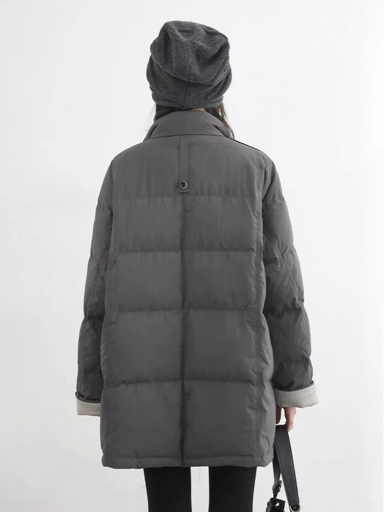 เสื้อโค้ทขนเป็ดขาว 90% สำหรับผู้หญิง รุ่นใหม่จาก CHIC VEN  แบบยาว คอตั้ง  กันลม อุ่น  เสื้อคลุมสำหรับฤดูใบไม้ร่วงและฤดูหนาว ปี 2025