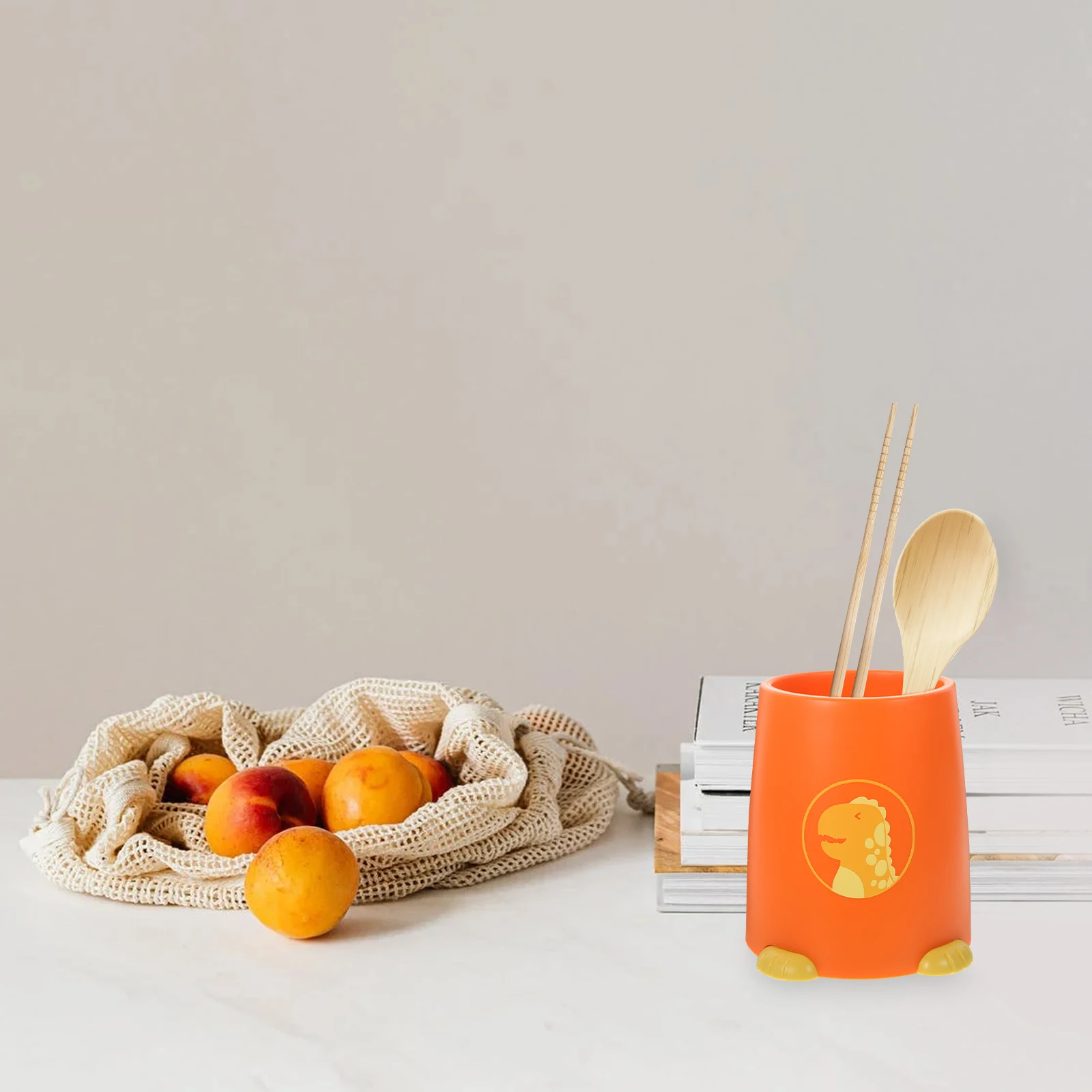 

Dinosaur Shaped Cutlery Holder Orange Smooth Design Kitchen Utensil Supply Reusable Chopstick Storage Organizer