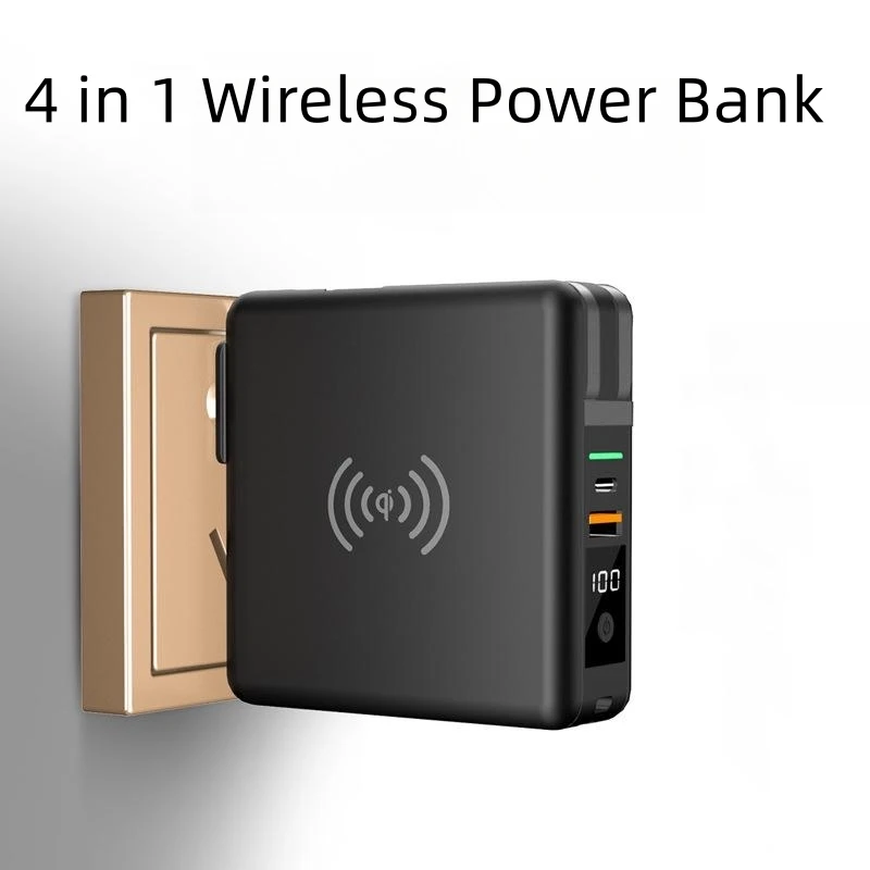 

4 in 1 Power Bank 10000mAh Wireless Charger Powerbank for iPhone14 Huawei Xiaomi Samsung Portable Charger Poverbank with AC Plug