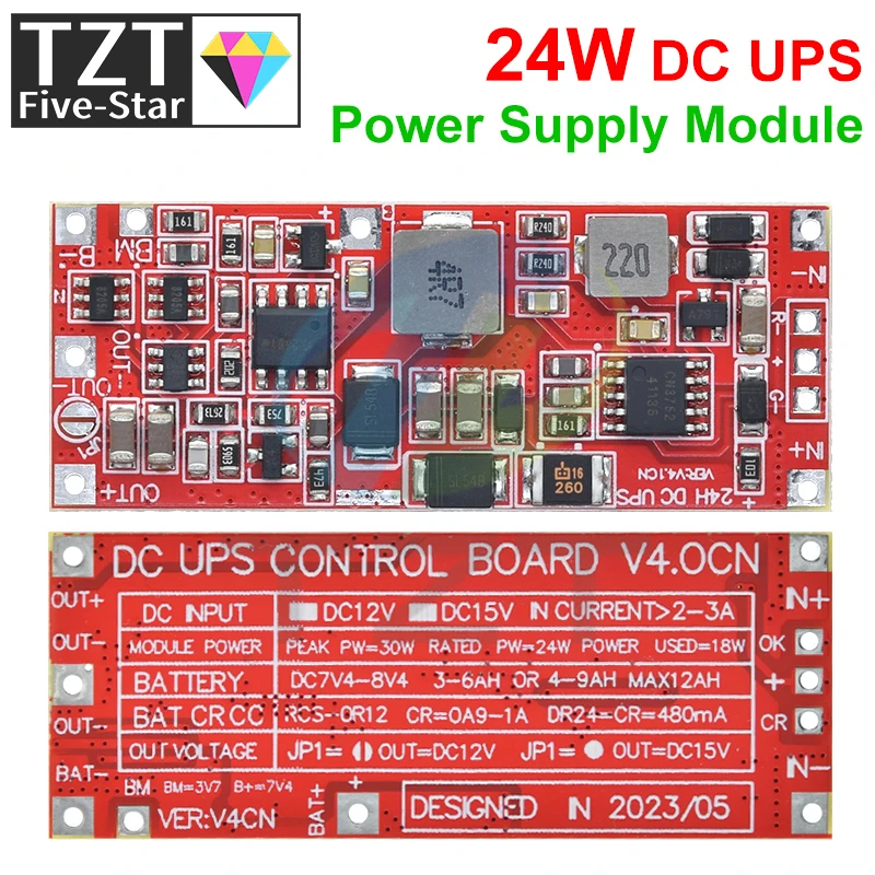 TZT DC 12V/15V 24W 1A UPS Power Supply Module Uninterruptible Power Control Board 2S V4.0CN Charging Step Up Protection Module