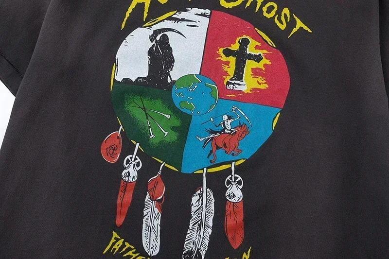 Saint Michael Harajuku T-Shirts For Men Women 1:1 Best Quality Grey Washed Oversized Graphic T Shirts