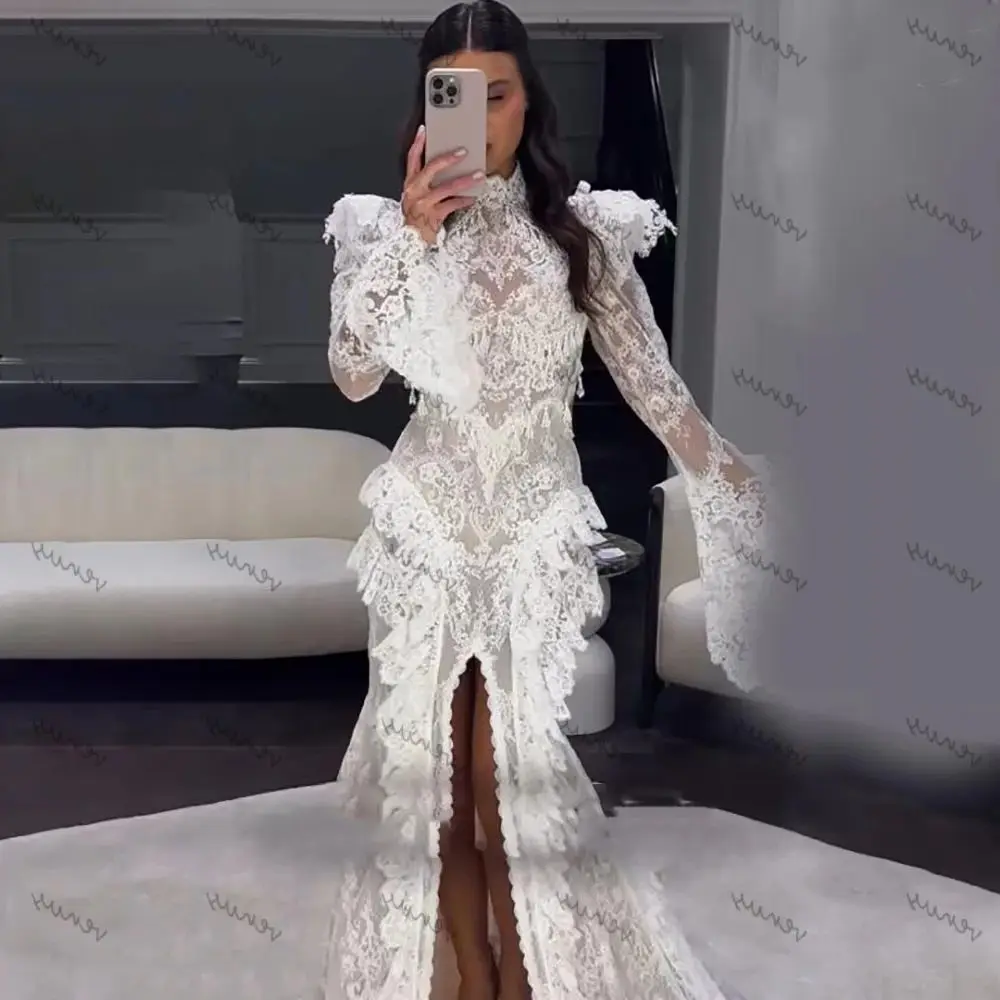 Wunderschöne Hochzeitskleider Luxuriöse Brautkleider Spitzenapplikationen Hoher Kragen Trompetenärmel Prinzessin Maßgeschneiderte Vestidos De Novia 2026