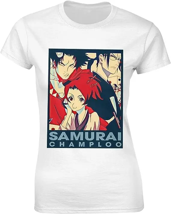 Samurai Anime Champloo Shirt Women's Fashion Short Sleeve Cotton T Shirts Quick Dry Pattern Custom Tee Tops Black