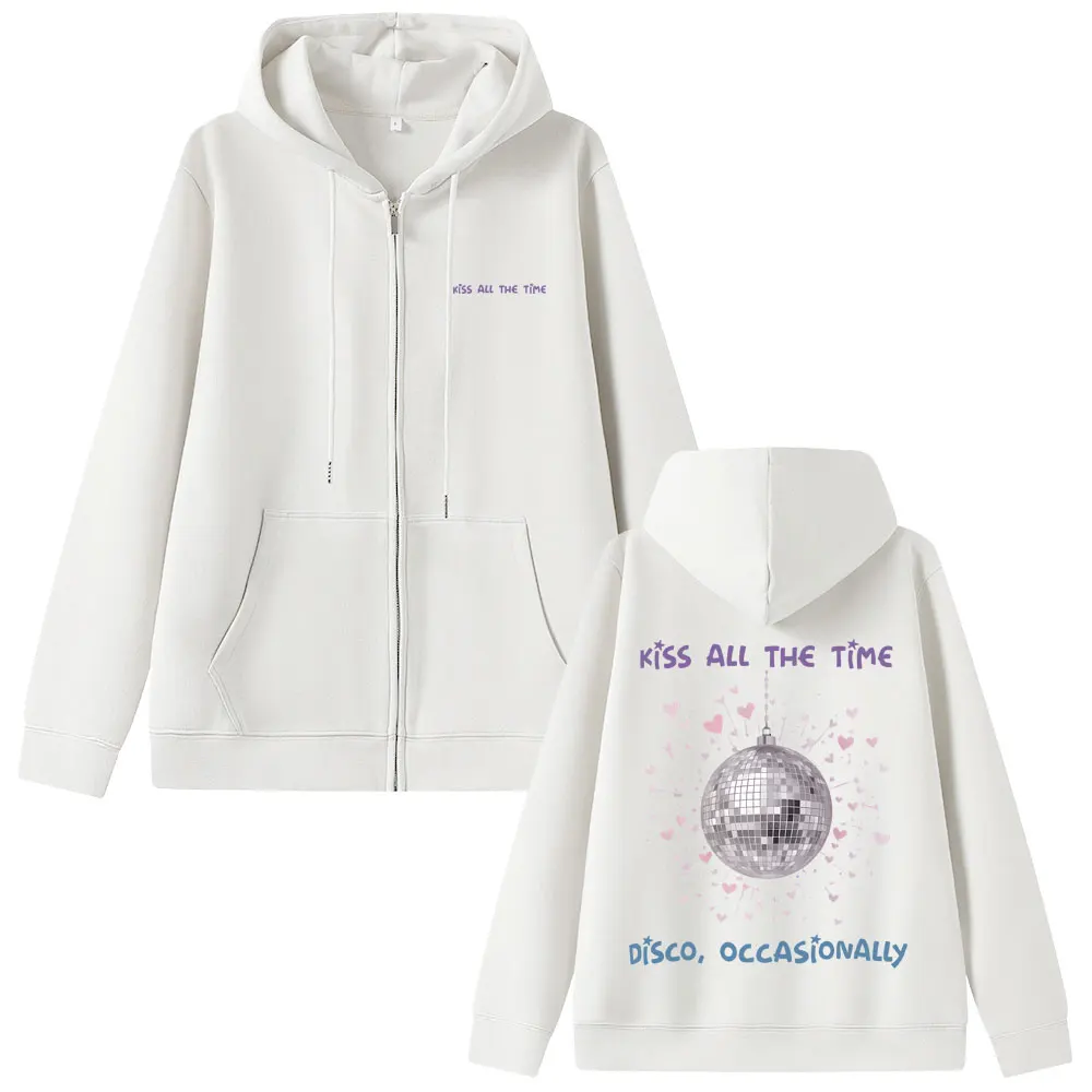 

Kiss All The Time Disco Occasionally Zipper Hoodie Men Women Hip Hop Fashion Zip Up Jacket Male Fleece Cotton Clothes Fans Gift