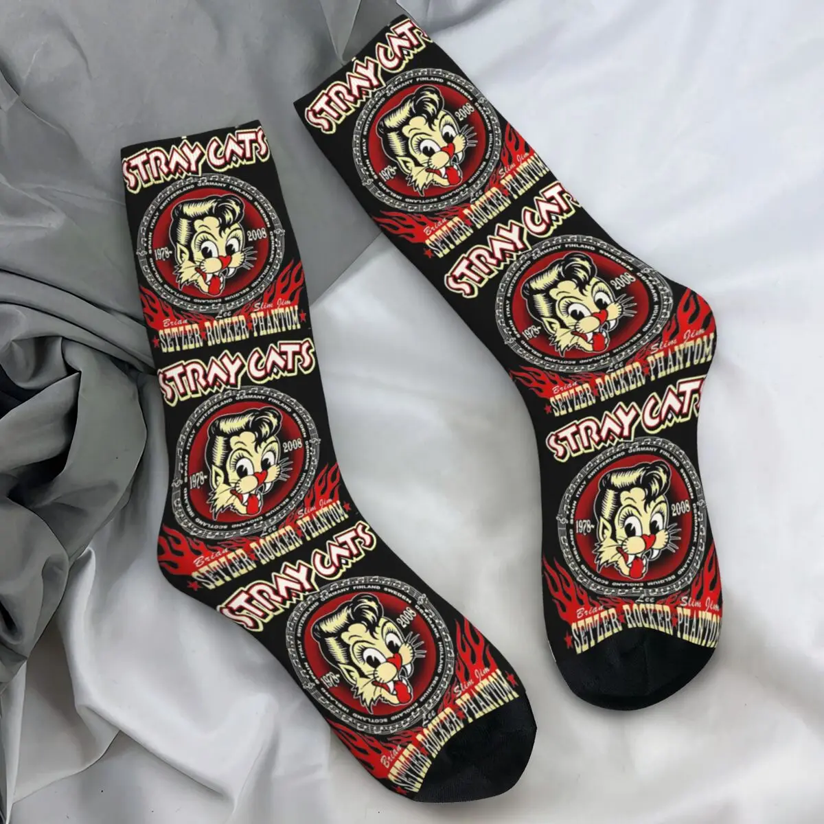 

Adults Men Socks STRAY CATS 80s Music 80s Band Stockings Autumn Trendy High Quality Socks Graphic Running Anti Slip Socks