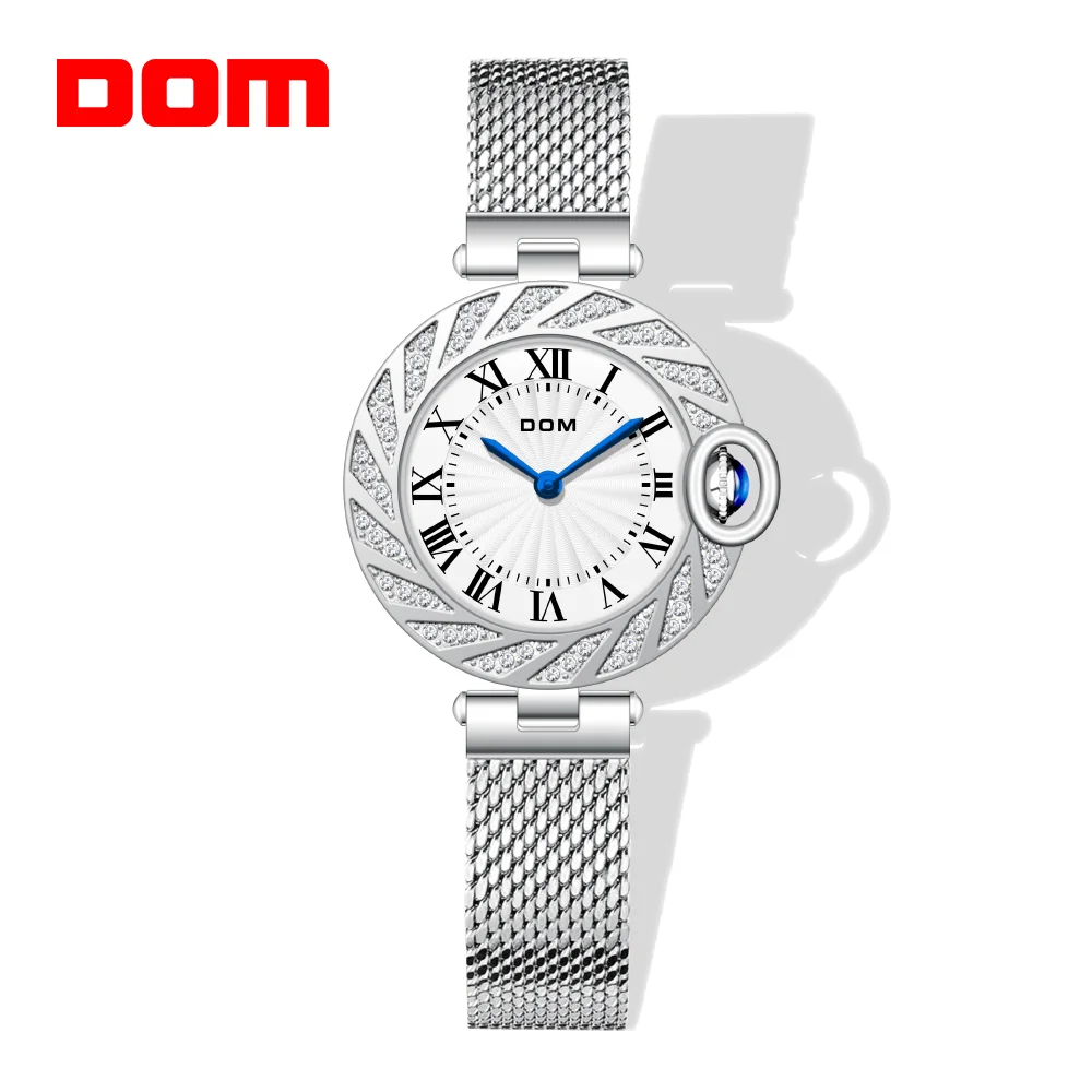 DOM Brand Luxury Fashion Ladies Watch Casual Quartz Unique  Roman dial Diamond Craft Simple Watch Leather watch for women Watch