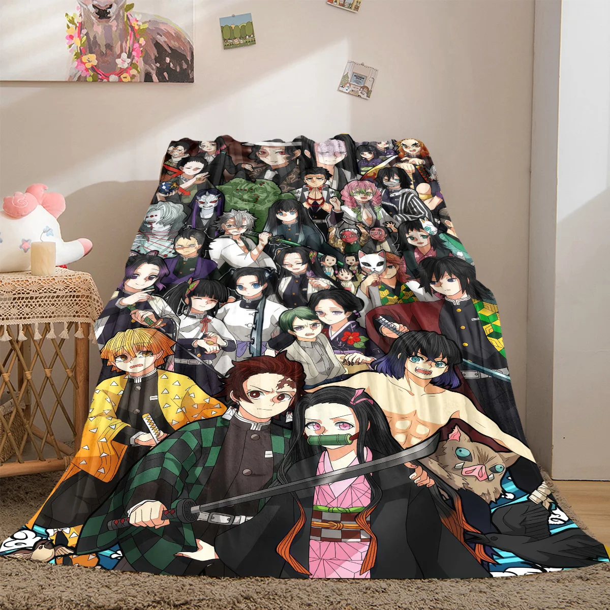 Anime Demon Slayer Print Blanket Warm Comfortable Flannel Cover For Bedrooms, Sofas, Beds, Chairs LXRa7