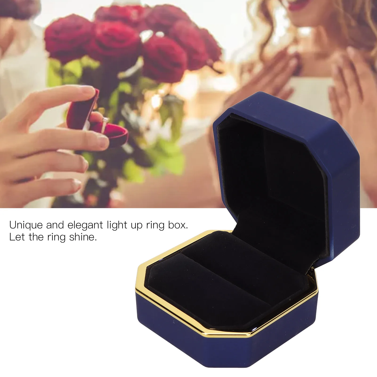 LED Light Ring Box Jewelry Display Gift Box Jewelry Storage Case For Engagement Wedding Red