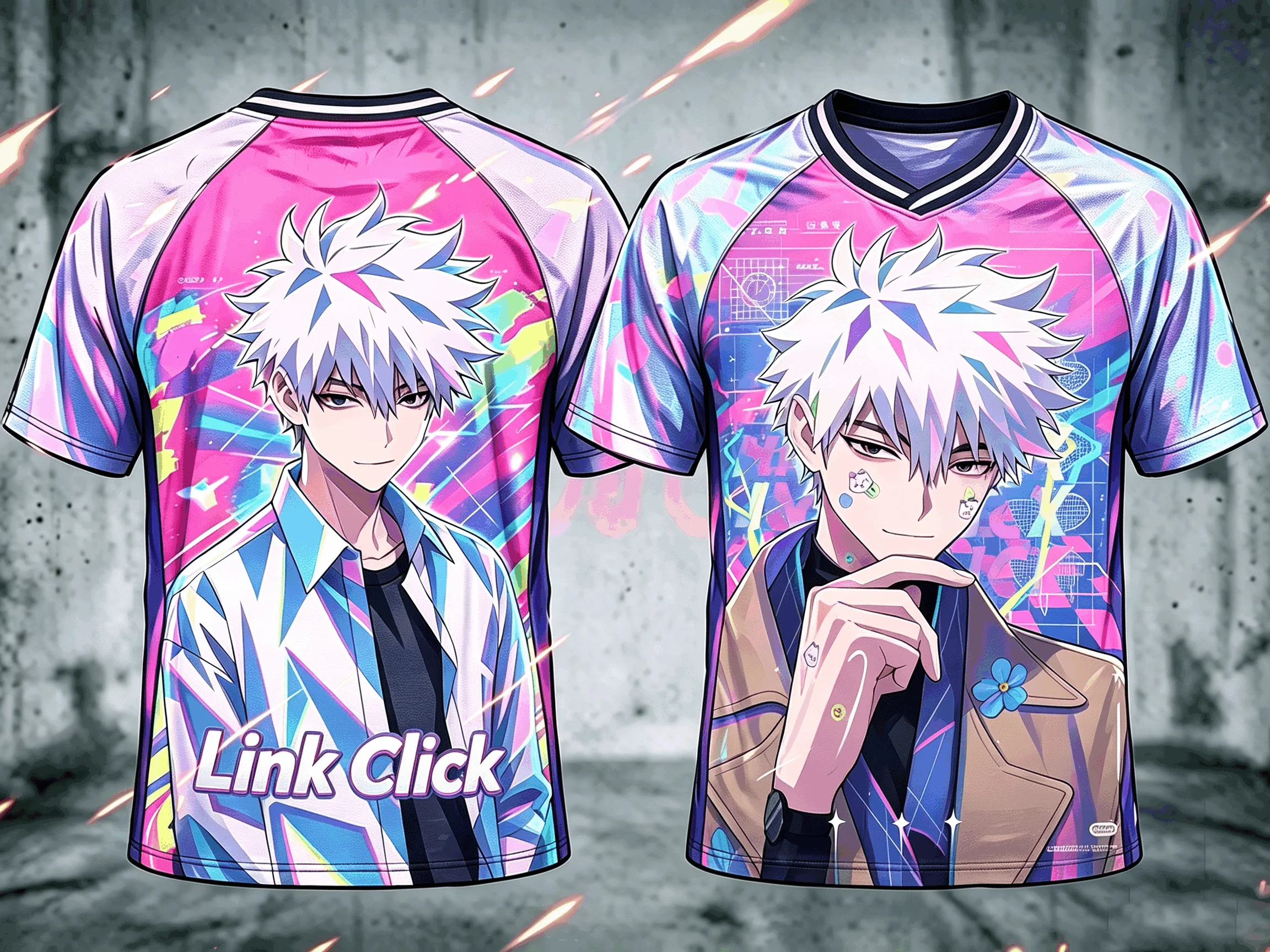 2026 Anime Link Click Y2K Full Print Sport Jersey, Quick‑Dry Short Sleeve V‑Neck Tee, Hip‑Hop Street Casual Fan Apparel Clothing