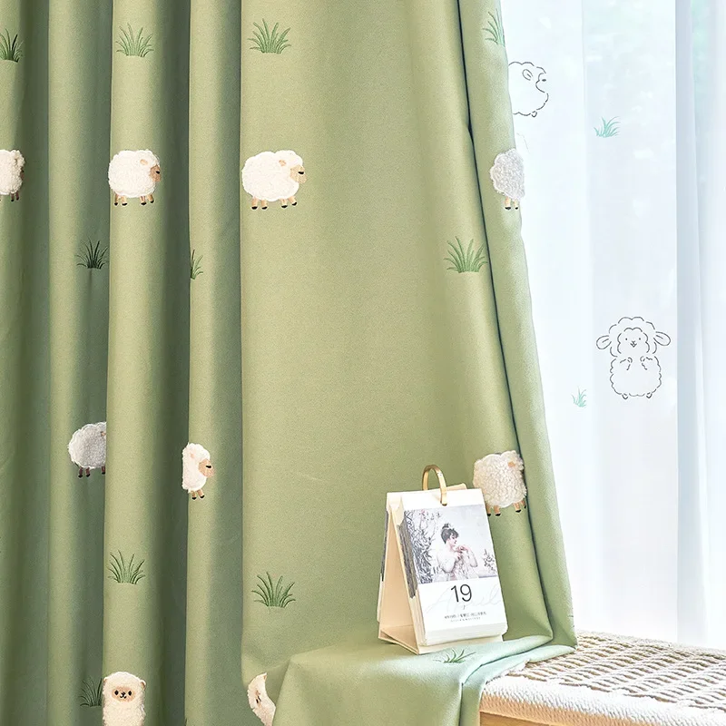 Cartoon Cotton and Linen Texture Curtains for Children's Room Cute Blackout Princess Style Finished Curtains