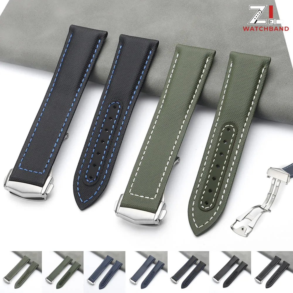 20mm 21mm 22mm Nylon Sailcloth Straps For Omega Seamaster 300 Watch Strap for Speedmaster AT150 Canvas Folding Buckle Watchband