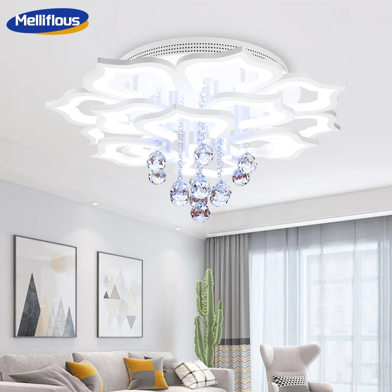 

Modern New LED K9 Crystal Lotus Ceiling Light Remote Control Dimmable AC 85-265V White Acrylic Lighting Decoration Lamp Fixture