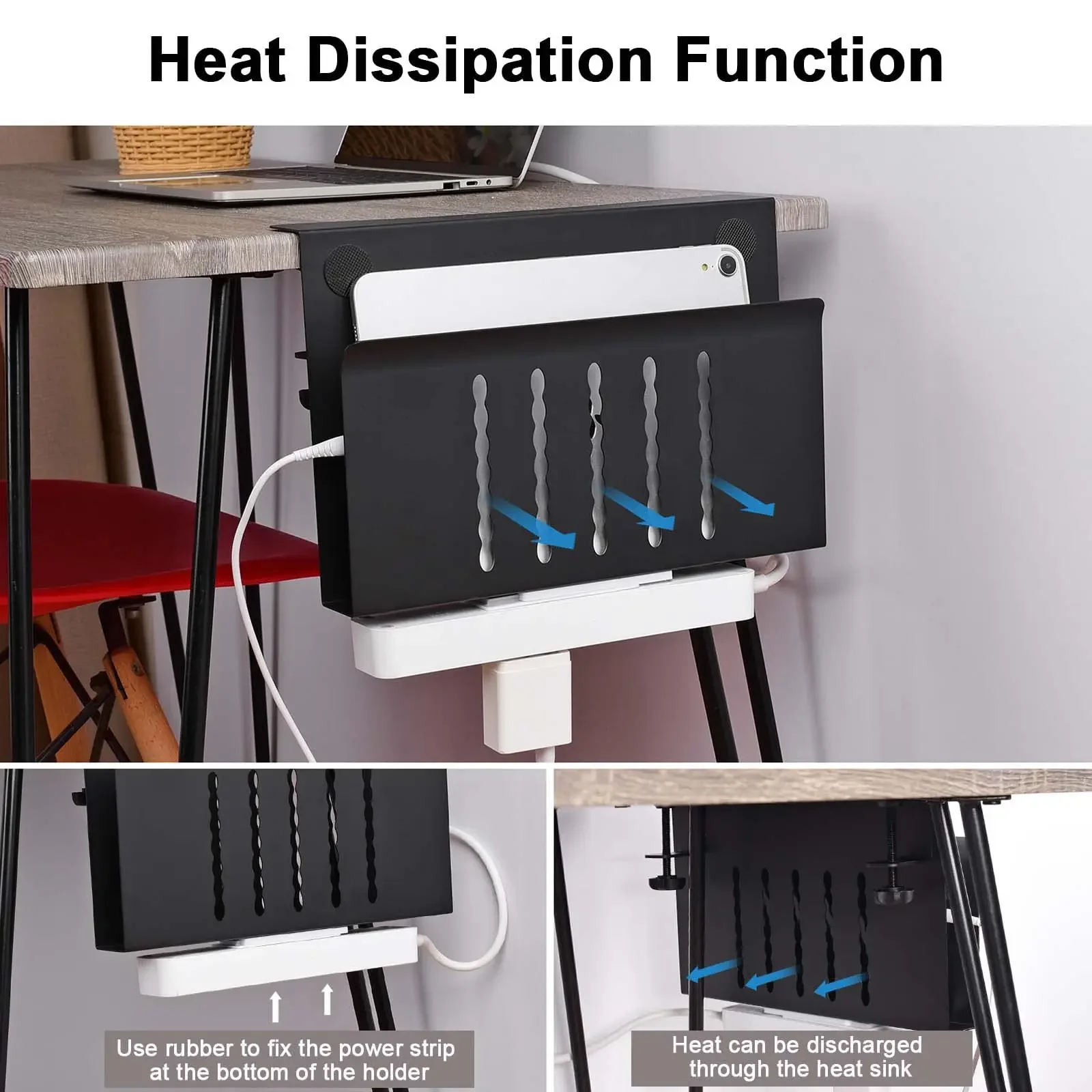 Desk Side Storage Organizer, Under Desk Laptop Holder Clamp on Table Shelf, No Drill Laptop Desk Mount Office Storage Rack