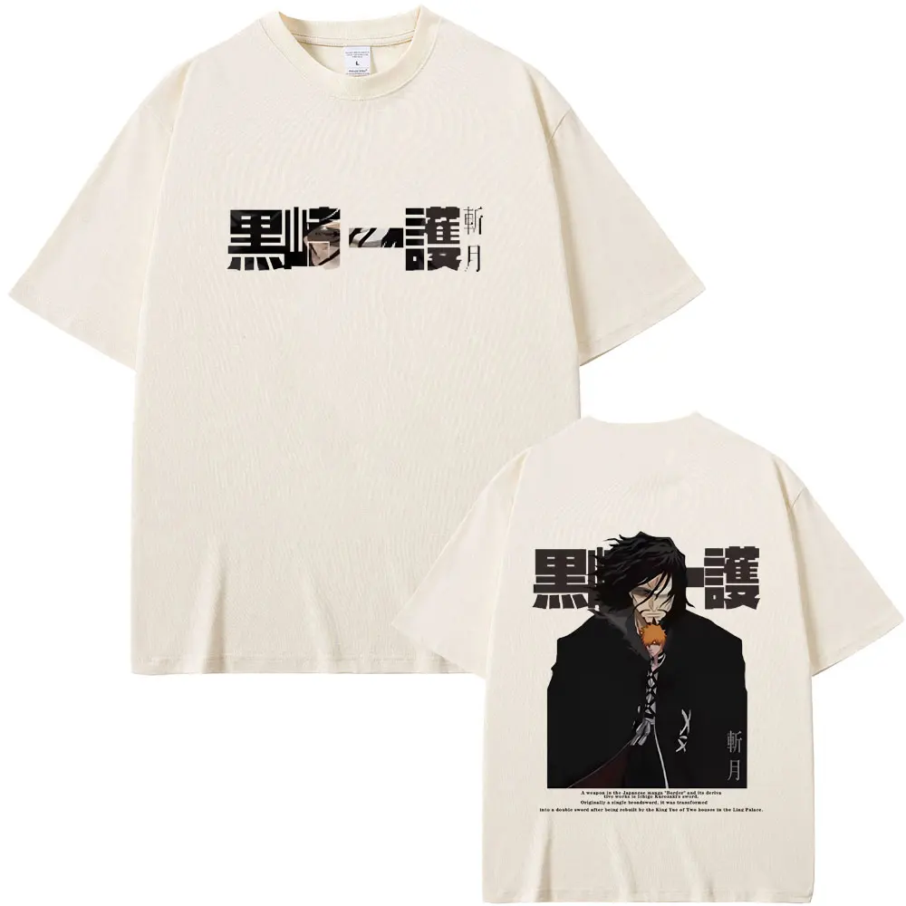 

Anime Bleach T-shirt Kurosaki Ichigo Zangetsu Double Sided Print T Shirts Men Women Clothing Cotton Casual Oversized Streetwear