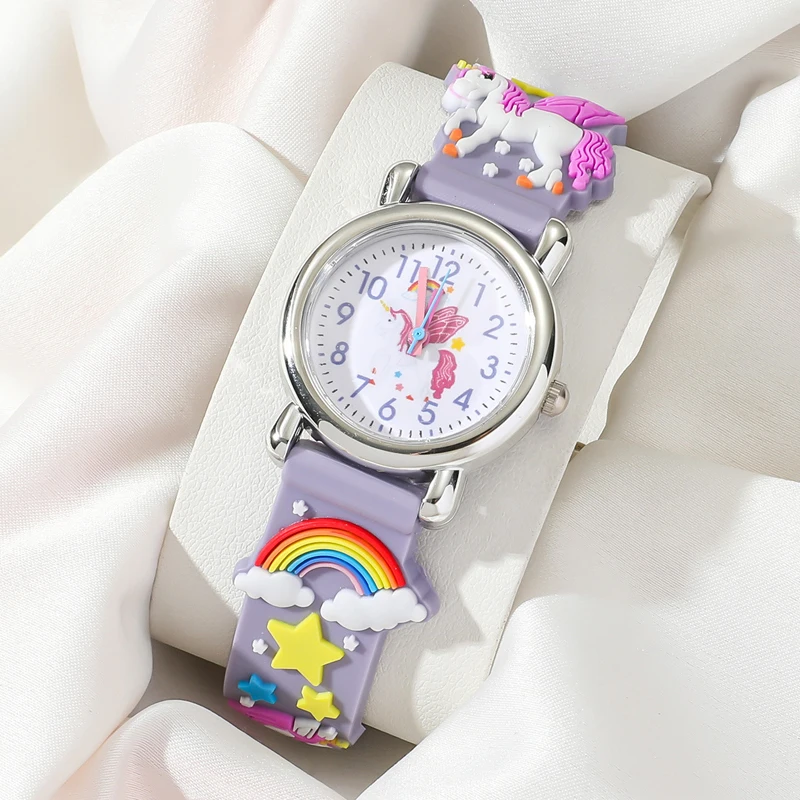 2025 New Children's Watch Silicone Strap Love Rainbow Pony Kids Quartz Watch Baby Study Time Girl Watch Reloj Montre