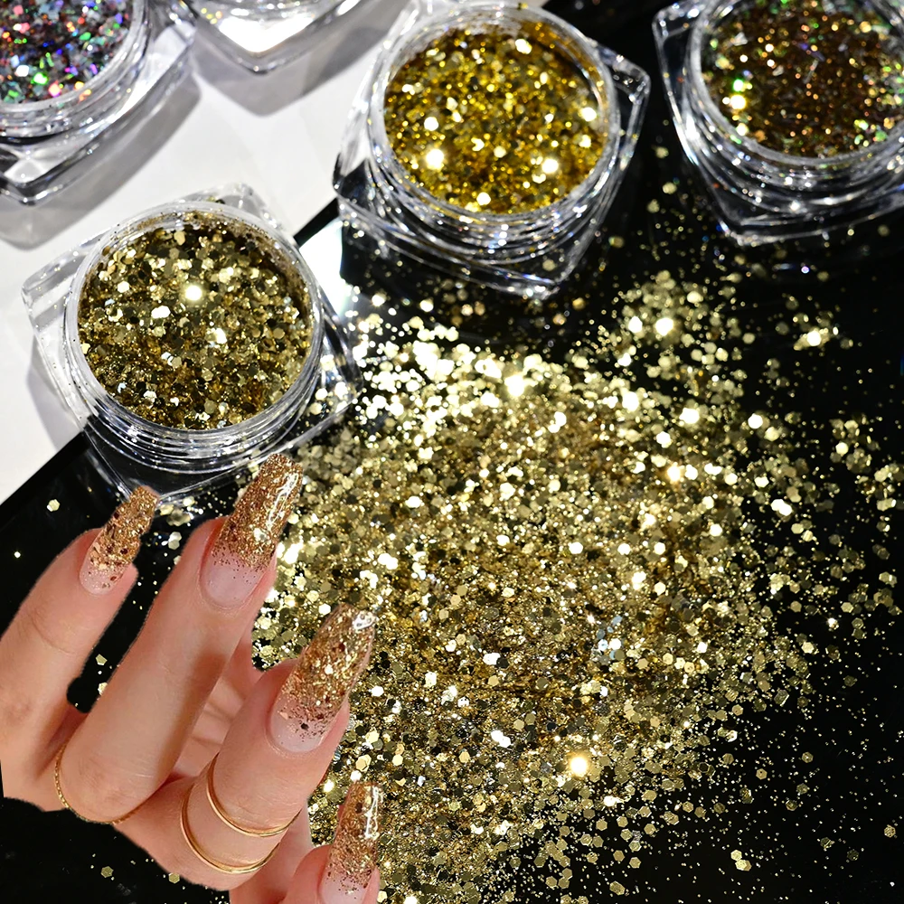 

Набор из 6 флаконов: Сверкающая пудра для ногтей, высокоглянцевая платиновая пудра, лазерные блестки для маникюра, нерегулярные блестки для DIY-дизайна ногтей