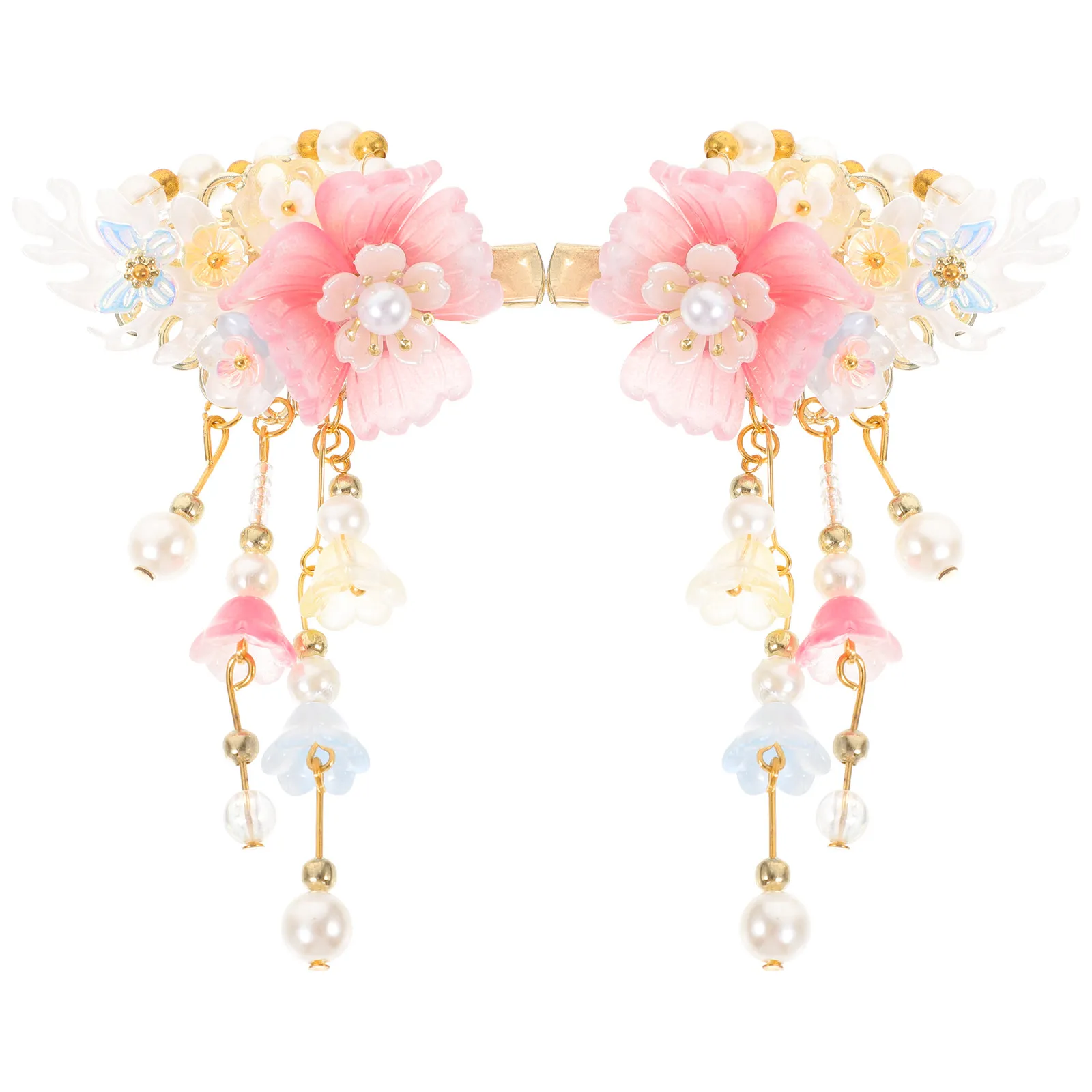 

Заколки для волос с цветами и кисточками, китайские шпильки, розовые заколки, аксессуары для Ханьфу