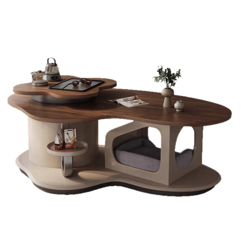 

Italian small apartment minimalist walnut coffee table modern light luxury living room home solid wood new special-shaped one
