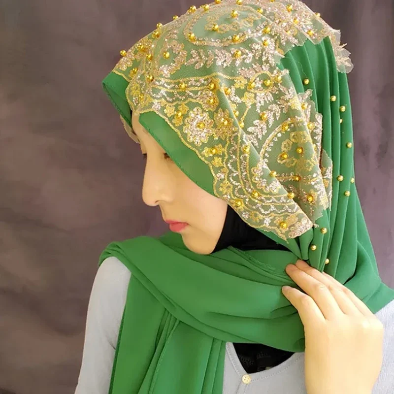 Muslim Chiffon Hijab Scarf For Women Luxury Embroidery Head Wrap Ladies Breathable Summer Hijab Easy Wear Islamic Scarf Headwear