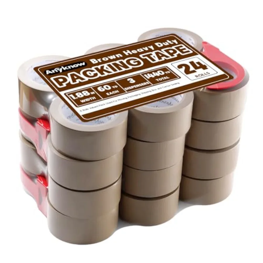 

Brown Packing Tape Rolls Heavy Duty Packing Tape with 3 Dispenser - 2.5mil x 1.88" x 0Y Strong Adhesive Packaging Tape for Cart