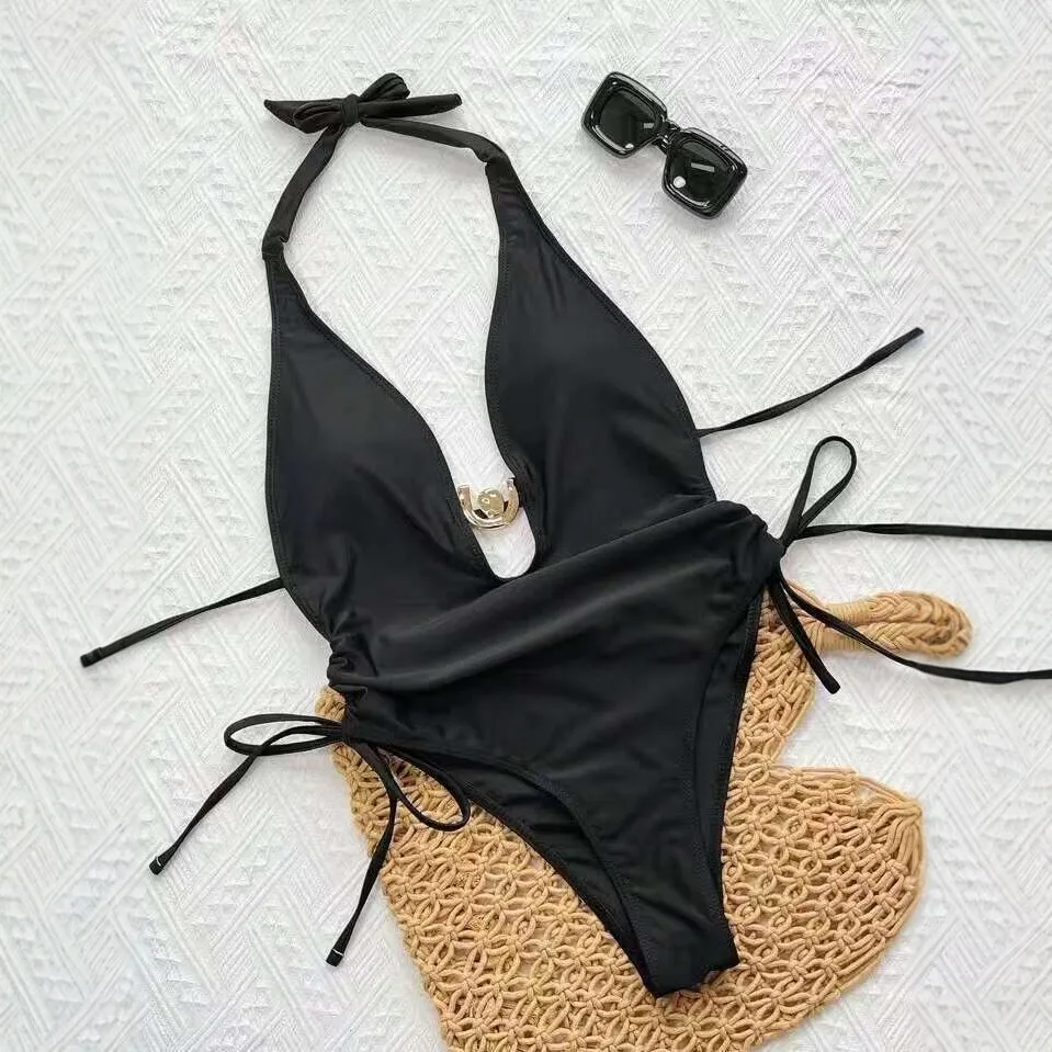

Swimwear 2026 Swimsuit Woman Tankini Halter Neck Deep V Cut Ruched Waist Black Red Swimsuit White Bathing