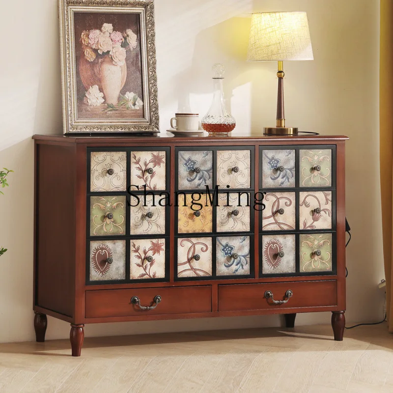 

FG solid wood living room painted entrance cabinet retro storage large capacity balcony storage drawer cabinet