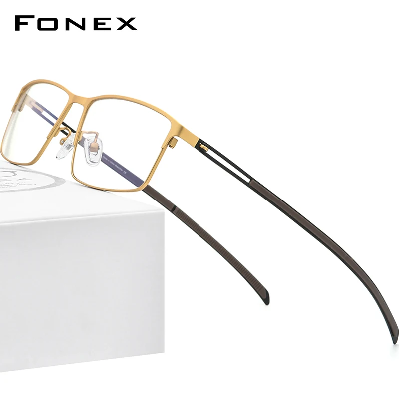 

FONEX Titanium Alloy Eyeglasses Men 2021 Square Glasses Frames Korean Screwless Eyewear F1010