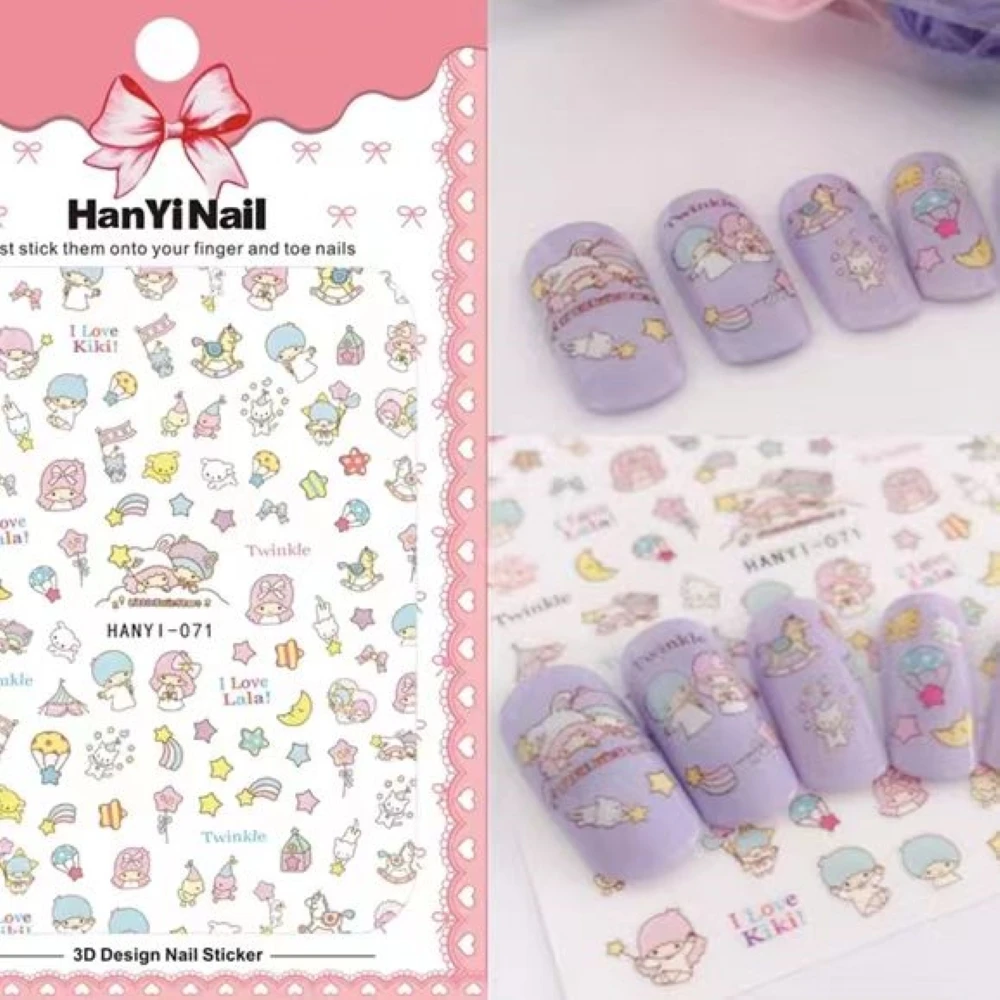 1 sheet Cinnamoroll Kuromi Sanrio New 5D Relief Nail Art Stickers Nail Decals for Manicure fashion Design DIY Happy Accessories