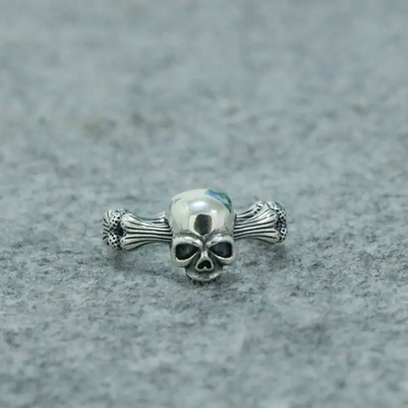 

European and American street hip-hop silver jewelry, personalized pure silver skull head ringGothic rock style open little ring