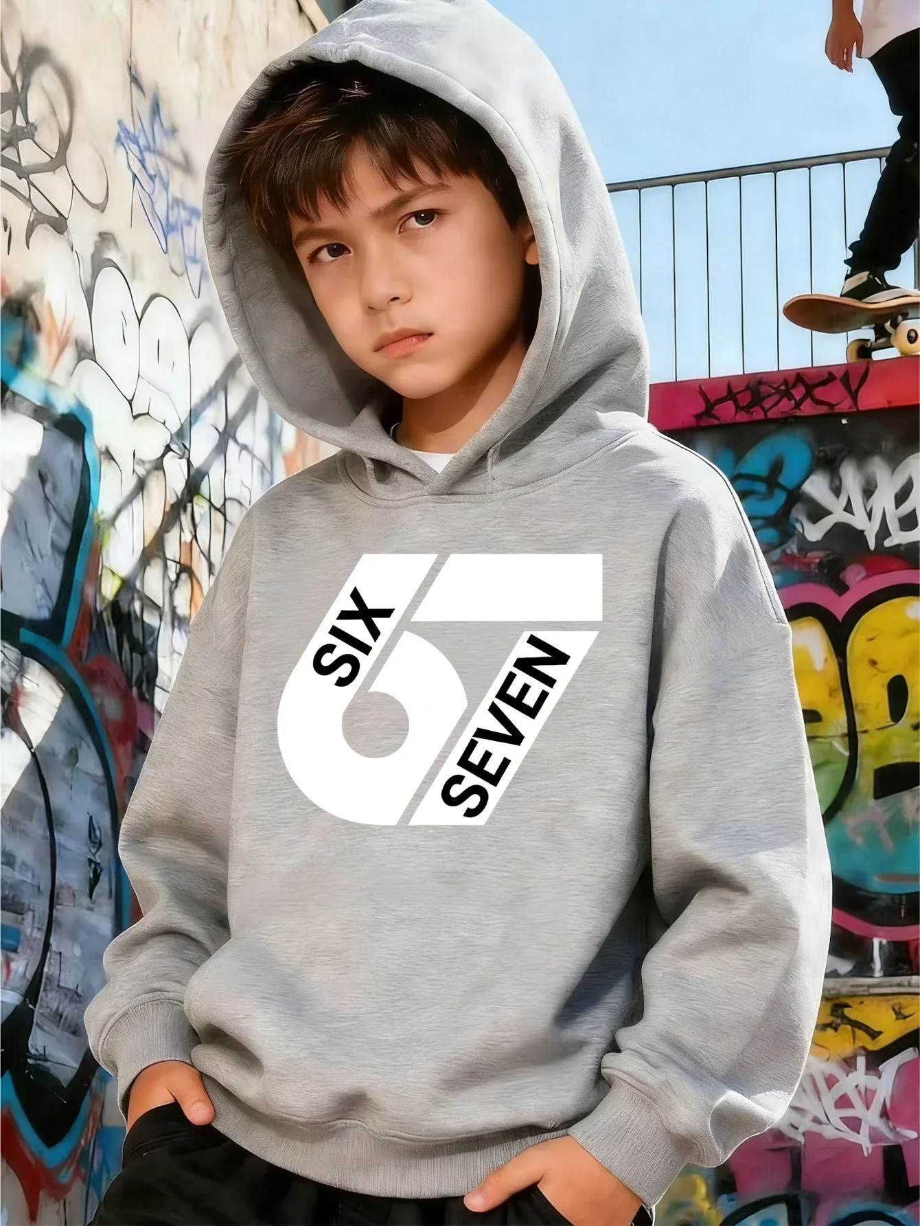 Kids Boys Girls Number 67 Graphic Hoodie Black Printed Six Seven Sweatshirt School Clothes Birthday Present Autumn Tops 4