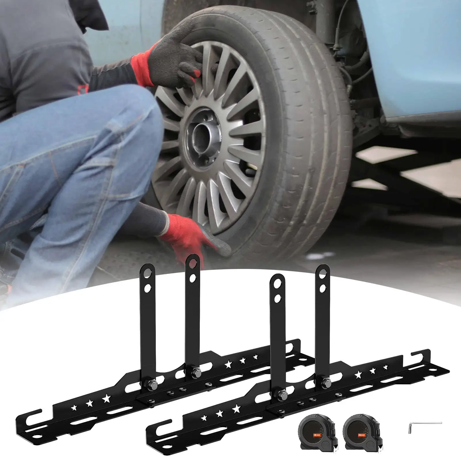 2pcs Car Wheel Alignment Tool With 2 Measuring Tapes Adjustable Auto Wheel Leveling Aligner Heavy Duty Wheel Balancing Plates view 3