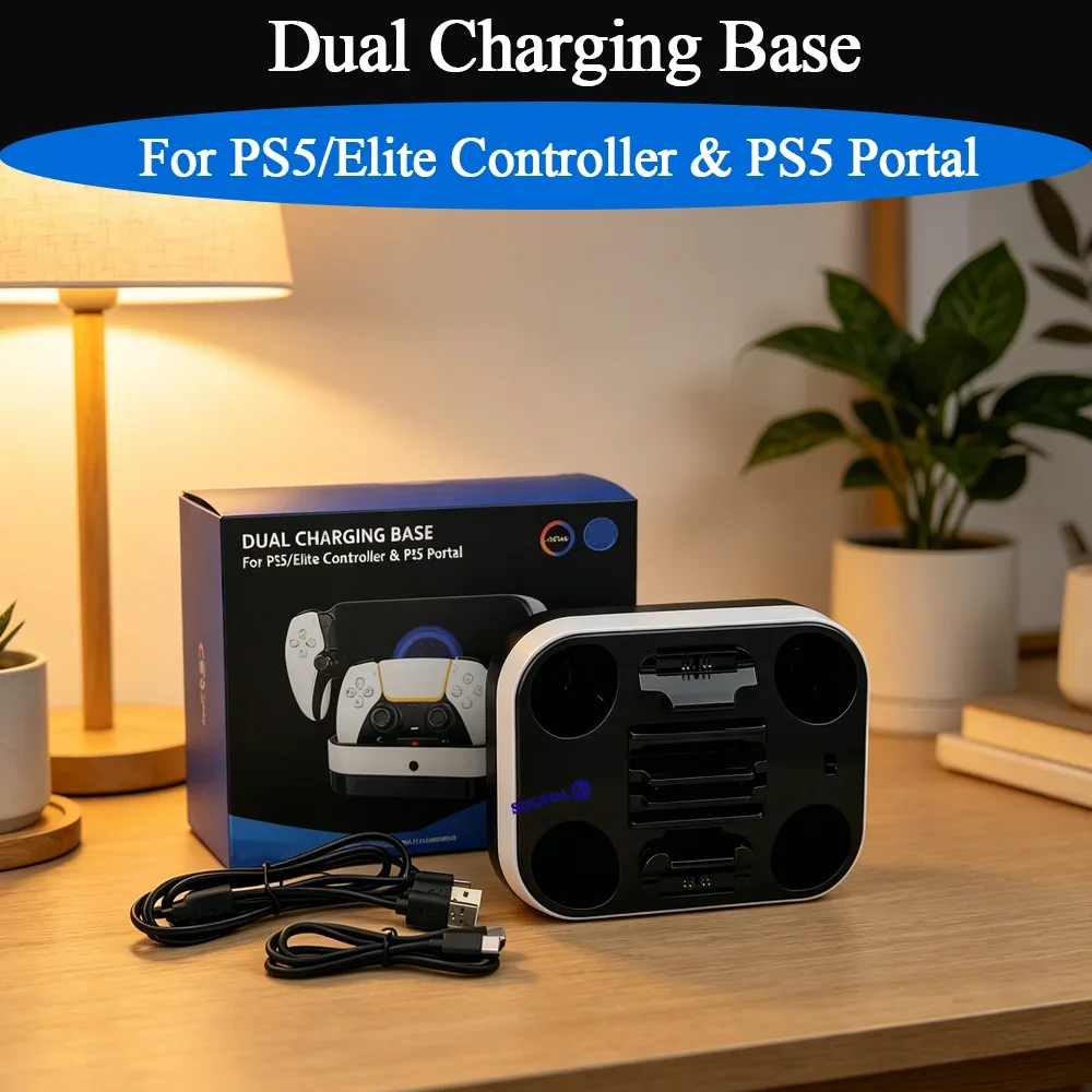 Durable Dual Charging Base with LED Indicator & RGB Light For PS5/Elite Replacement Fast Charging Dock For PS5 Portal Accessory