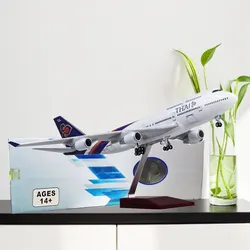 Scale Model Airplane for Thai Airways 747 Die-cast Resin Aircraft 47CM Model Aircraft with Lights and Wheels Plane Set (w