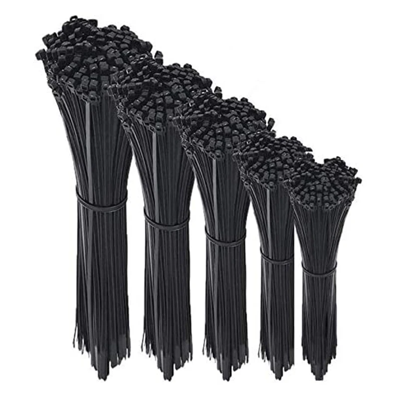 500PCS Cable Ties Black Heavy Duty Zip Ties 2.5 X 100Mm, 2.5 X 150Mm, 2.5 X 160Mm, 2.5 X 200Mm, 2.5 X 300 Mm