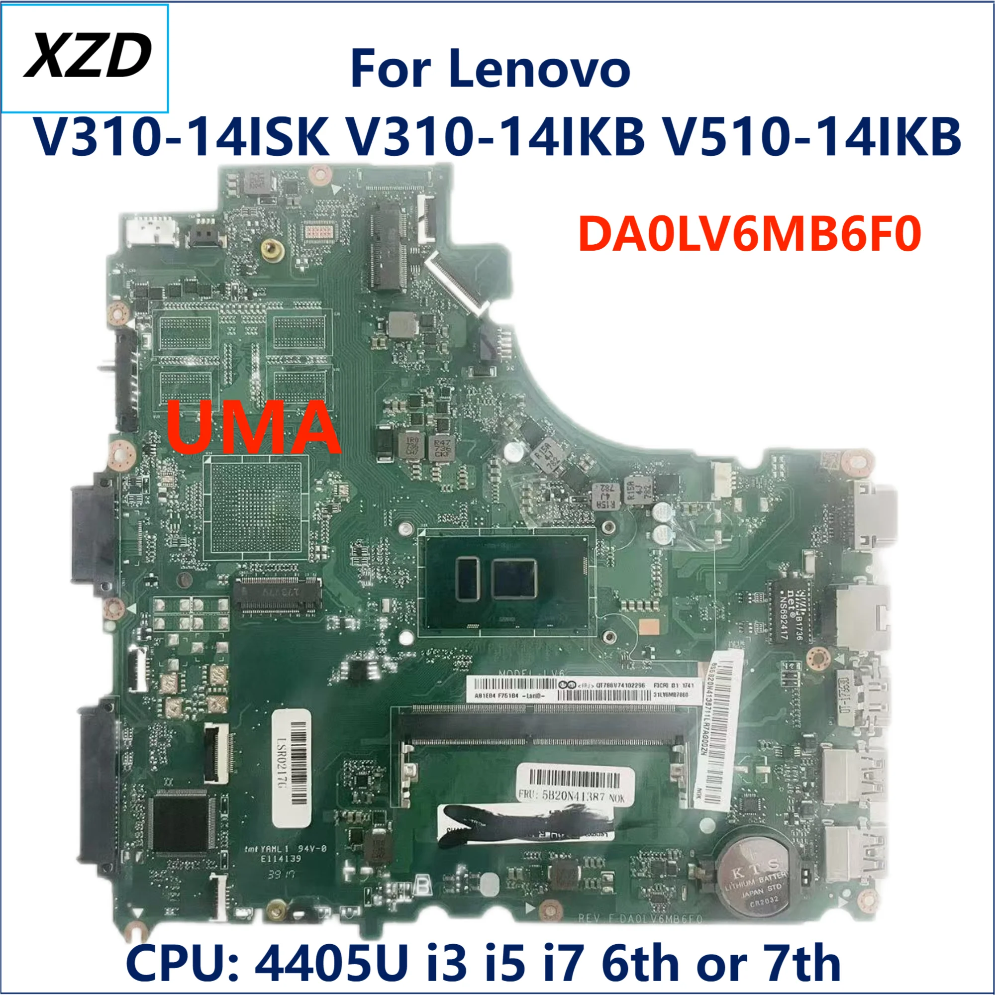 Placa base DA0LV6MB6F0 para Lenovo V310-14ISK V310-14IKB V510-14IKB placa base para ordenador portátil 4405U i3 i5 i7 RAM 4G UMA 100% prueba OK