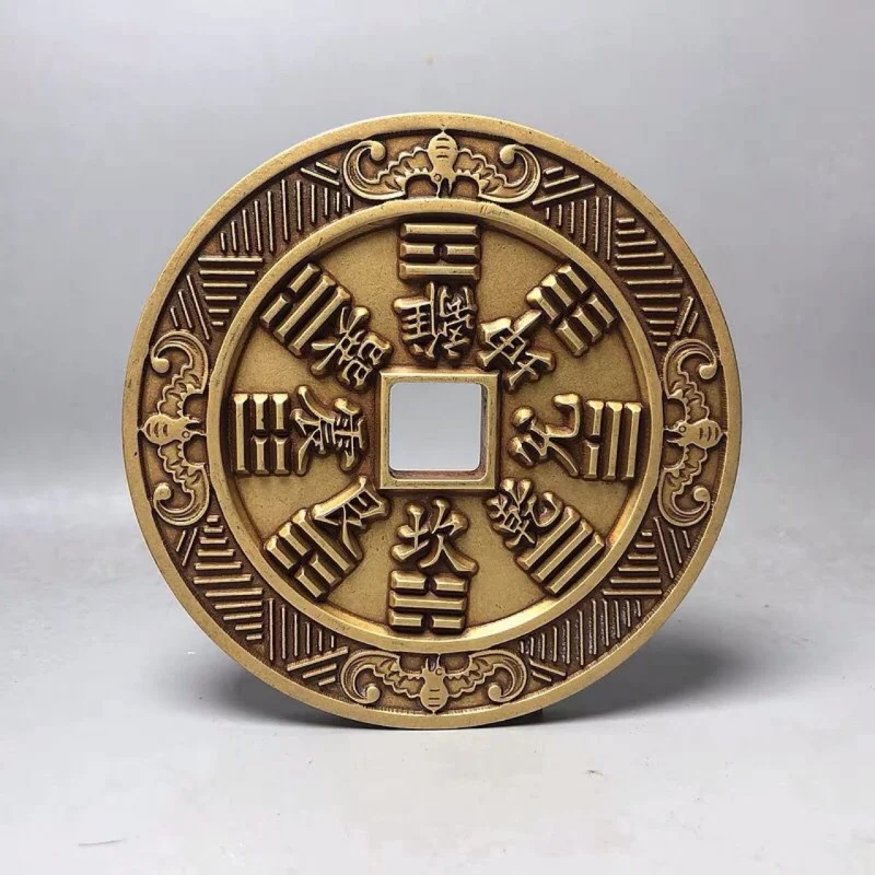 Extra-large pure Shangui Bagua amulet , double-sided finely carved bat , 10cm copper coin craft