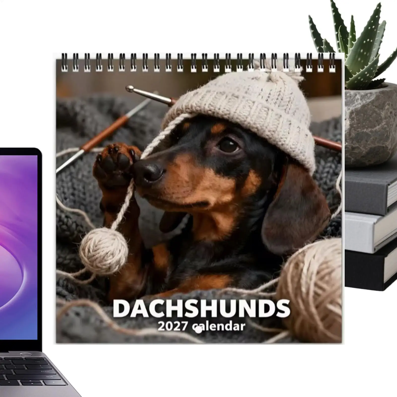 2027 Dachshund Desk Calendar Artistic Planning Paper With Writing Area 12-month Planning Calendar 8.27 X 8.27 In Pet Photo Decor