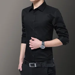 Men's Long Sleeve Shirt  Slim Solid Color Business Casual Trendy Male Brand Classic Professional Blouse  Plus Size 5xl 6XL 7XL