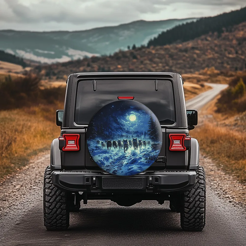 Wolf Pack Night Run Spare Tire Cover Trailer SUV Accessory Durable Polyester Protection