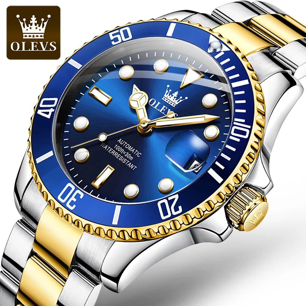 OLEVS 6650 Men Watch Classic Original Automatic Mechanical Watch For Man Zircon Scale  Waterproof Luminous Stainless Steel Reloj