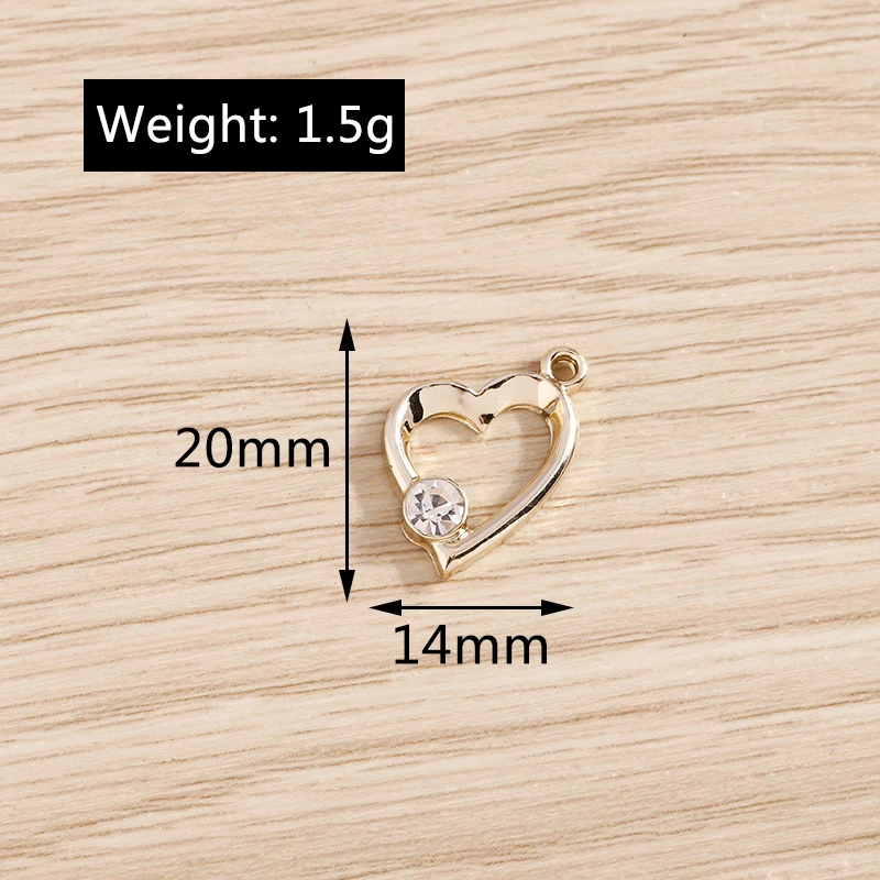 Tusember 10 Stück exquisite silberfarbene Kristall-Liebesherz-Charms für die Schmuckherstellung, modische Ohrringe, Halsketten, DIY-Anhänger – Detail 17