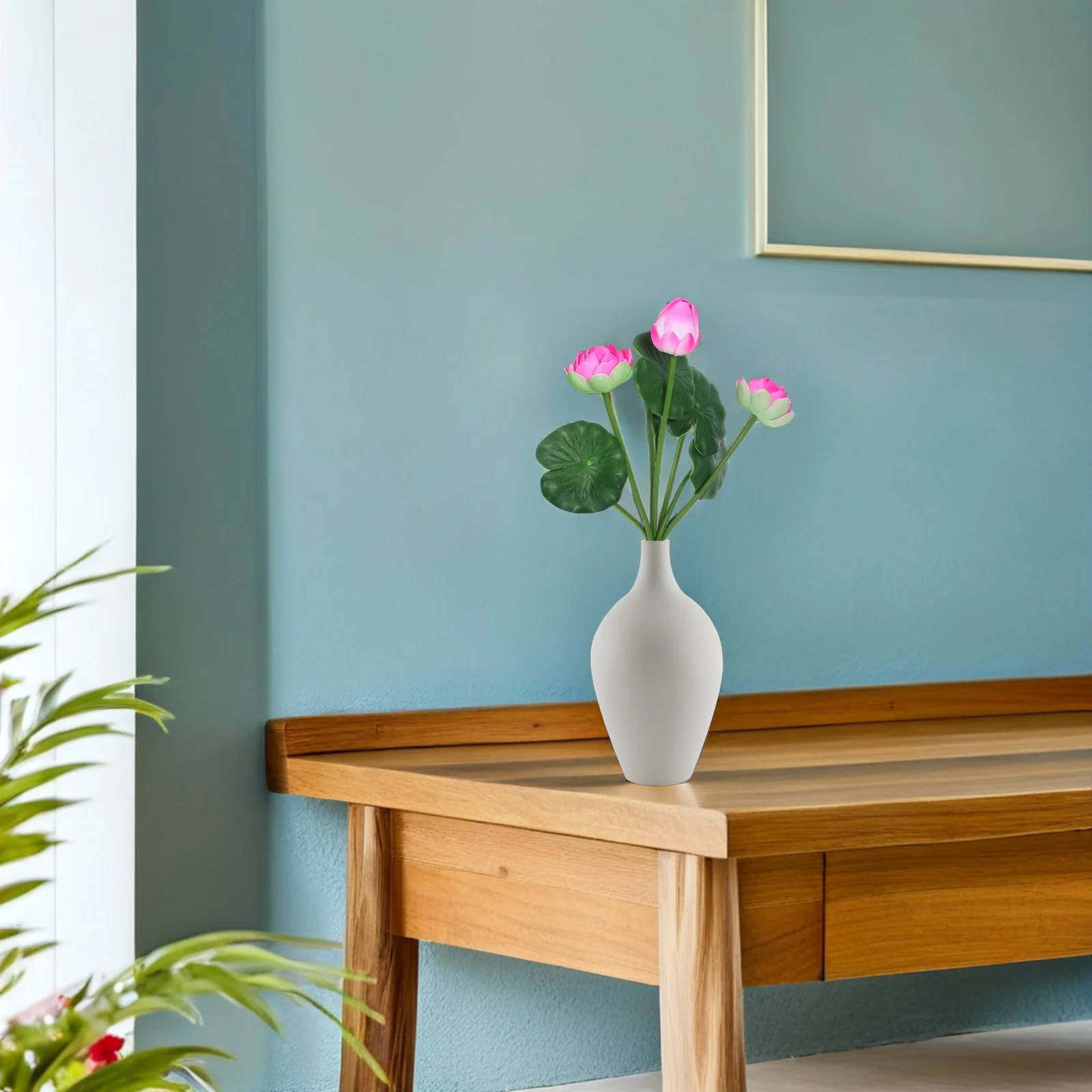 

2pcs Lifelike Artificial Lotus Flower Decoration Wedding Home Office Plant Adornments Green Fake Flower Bunches For Living Room