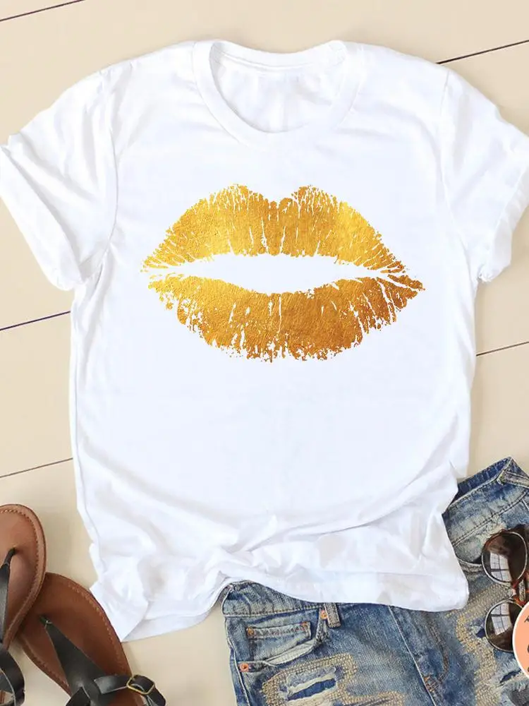 Abbigliamento estivo manica corta acquerello labbra sexy nuove signore casual donna moda grafica t-shirt maglietta femminile vestiti Y2K