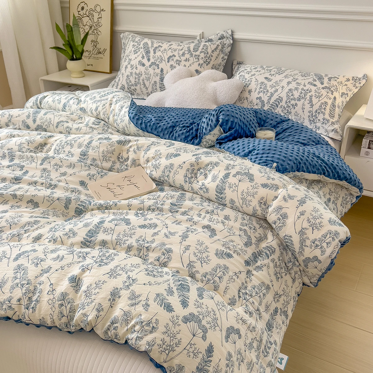 Floral Printed Thickened Warm Winter Quilt Fluffy Soft Weighted Blanket for Sleeping Double Bed Skin-Friendly Quilted Comforter