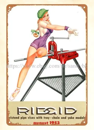 1953 tristand pipe vises RIDGID Tool Calendar girl metal tin sign home decor