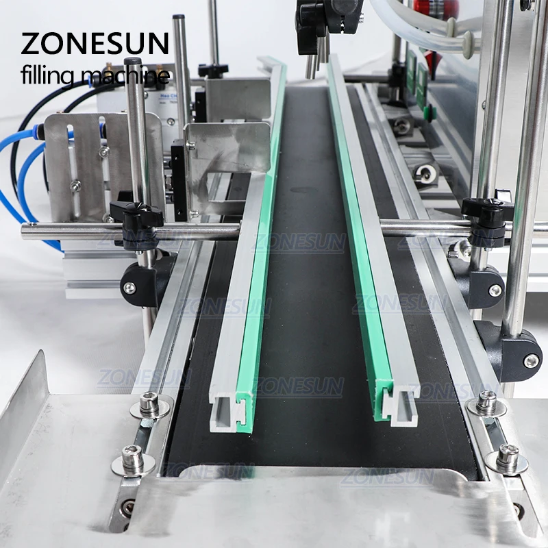 ZONESUN Full Automatic Desktop Liquid Filling Machine With Conveyor Glass Plastic Bottle Perfume Juice Milk Water Filler