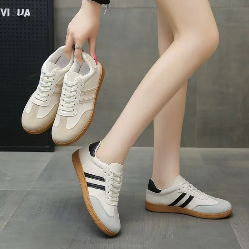 2025 New Women's Retro German Trainer - Flat, Breathable, White, Soft Sole, Casual Sports, Spring Autumn Fashion Shoes